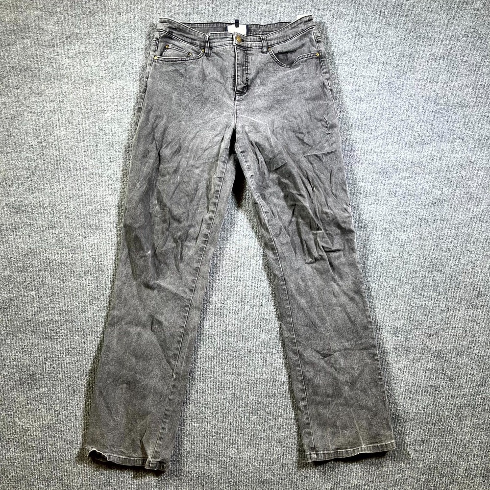 Jones New York Signature Straight Jeans Womens 12 Gray Denim Stretch High Rise